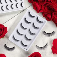 Vente en gros de 5 paires de cils en soie 3D de haute qualité, logo personnalisé, cils naturels faits à la main, cils entiers à prix avantageux