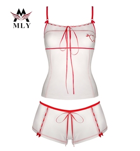 MLY Ensemble de <span class=keywords><strong>bain</strong></span> deux pièces sexy et doux avec caraco à col en V et bretelles spaghetti en dentelle et mini-<span class=keywords><strong>short</strong></span> taille basse - Product Image 6
