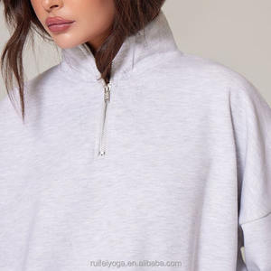 Logo personalizzato di alta qualità <span class=keywords><strong>felpa</strong></span> morbida a tracolla in tinta unita maglioni sportivi a collo alto Pullover <span class=keywords><strong>oversize</strong></span> da donna - Product Image 3