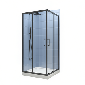 Cabine de douche Neo Angle Pivot avec porte coulissante en verre trempé 1/4, 34,625 x 72, finition noir mat, rectangulaire - Product Image 1