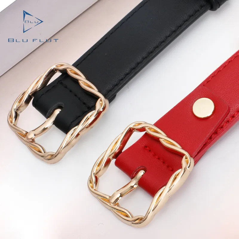 Cinturón de piel auténtica para mujer, cinturón cuadrado de aleación con hebilla, color rojo, 2022