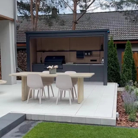 Cuisine extérieure durable en acier inoxydable noir toutes saisons, barbecue, camping, jardin, cuisine extérieure avec pergola