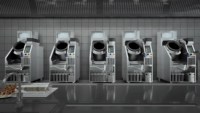 Robot de cuisine intelligent T-Chef TC-40EA, design futuriste et science-fiction, en acier inoxydable, pour bunker souterrain.