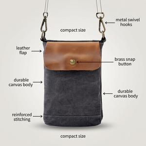 Bolso bandolera de lona y cuero al por mayor, gris oscuro y marrón, diseño con solapa, cierre a presión, compacto, correa ajustable, costuras duraderas - Product Image 4