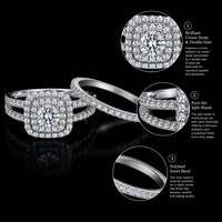 Ensemble de mariage en argent sterling 925 avec bague de fiançailles double halo ronde brillante de 0,5 ct pour femme, bagues empilables pour mariage