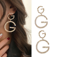 Boucles d'Oreilles Créateur de Mode Personnalisées Bijoux Exagérés S925 Argent Aiguille Strass Grande Lettre G Boucles d'Oreilles Pendantes Pour Femmes