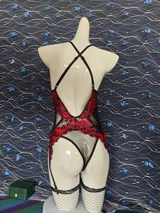 Ensemble de lingerie de nuit en dentelle séduisante 2 pièces Corset Body avec soutien-gorge et culotte Cuissardes Tissu transparent respirant L-3XL - Product Image 5