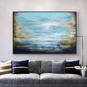 Pittura astratta del <span class=keywords><strong>mare</strong></span> blu 100% pittura a olio dipinta a mano <span class=keywords><strong>su</strong></span> <span class=keywords><strong>tela</strong></span> paesaggio acrilico paesaggio marino pittura Wall Art per la decorazione domestica - Product Image 2