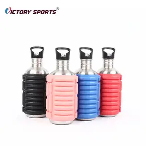 Exercise customized sports stainless steel eva water bottle with handle foam roller