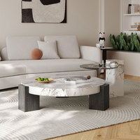 Table basse moderne extensible de haute qualité, écologique et durable, en marbre, avec pieds en bois massif, plateau pliable, table d'appoint pour salon