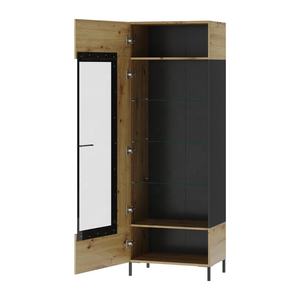 Avatnova — armoire de salon en chêne, 1 étagère ouverte <span class=keywords><strong>et</strong></span> porte en verre, intérieur <span class=keywords><strong>noir</strong></span> foncé <span class=keywords><strong>et</strong></span> mat, armoire <span class=keywords><strong>haut</strong></span> de gamme moderne - Product Image 2