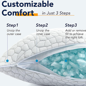 Toptan özelleştirilmiş rendelenmiş bellek köpük yastık ayarlanabilir ve yan uyuyanlar 50x70cm için soğutma beyaz bambu yastık - Product Image 4