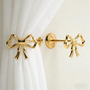 Curtain Hooks Bow Shape Gold Metal Wall Mount Easy Installation Modern Design <b>Hardware</b> Accessory - Product Image 1