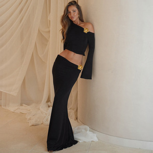 أعتقد أن الربيع معدن يزين النساء 2 قطعة مجموعة الخريف عالية الشارع خليط مائل العنق المحملات ضئيلة مطابقة - Product Image 3