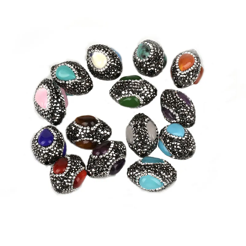 Perline ovali in pietra di quarzo naturale risultati di strass di cristallo pavimentati luccicanti connettori per gioielli