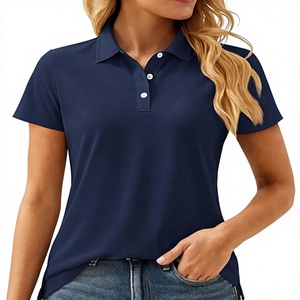 Polo à manches courtes pour femme, bleu marine uni, décontracté, respirant, tissé - Product Image 1
