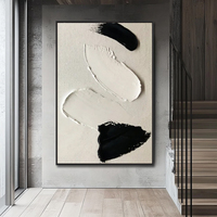 Original Moderne Minimaliste Abstrait Nature Morte Acrylique Peinture Toile Noir Blanc À La Main Mur Art Décoration Intérieure
