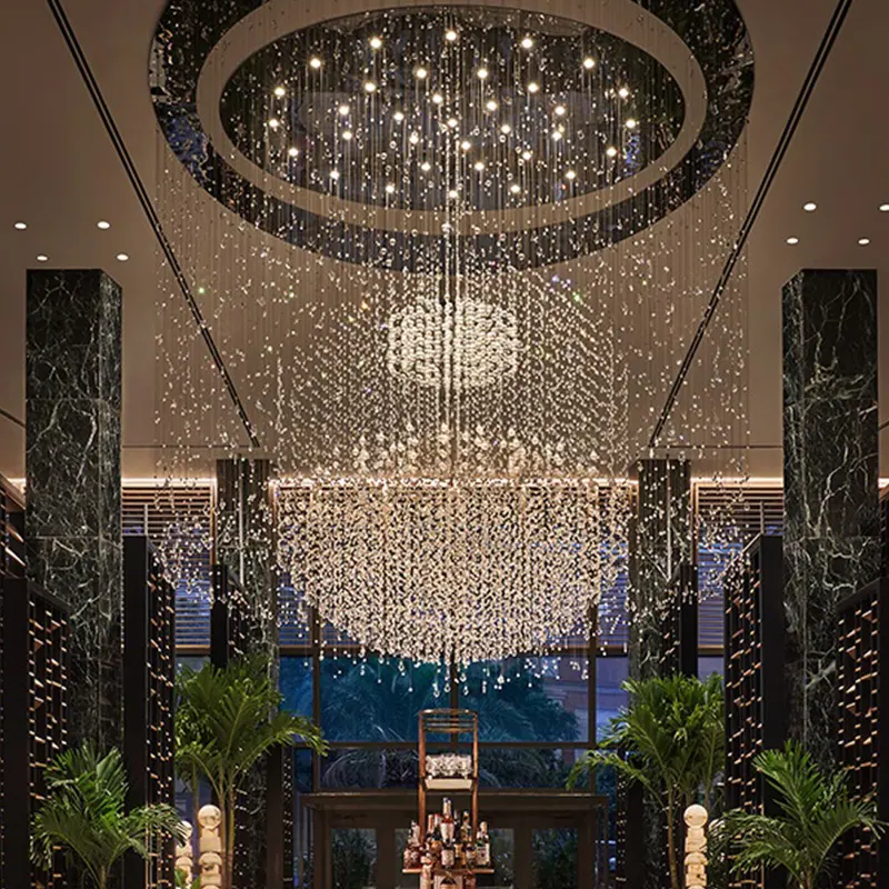 Hotel lobby Crystal ceiling light fixture long chandelier for staircases restaurant crystal chandelier