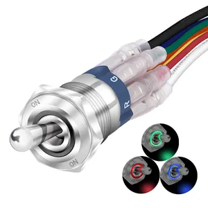 16mm Waterproof ON ON SPDT 7 PinsTricolor RBG Illuminated Marine Push Button Automotive Toggle Switch With 12V LED For Auto Car