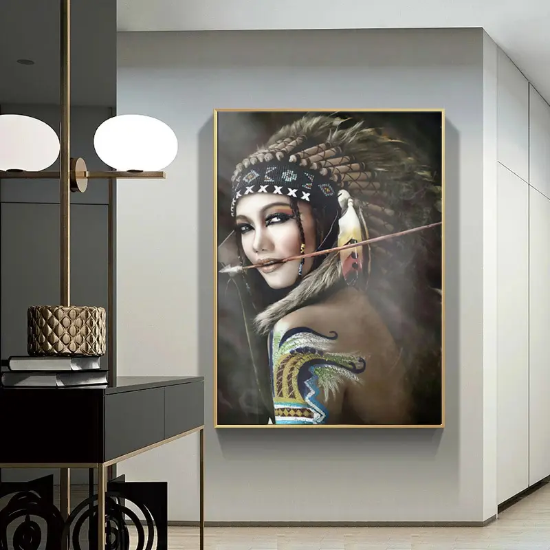 Chân Dung vải nghệ thuật trang trí tường hình ảnh cho phòng khách người phụ nữ Ấn Độ sơn lông trang trí nội thất in