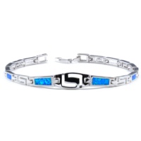 Bracelets chaîne de montre pour hommes en opale bleue flamboyante motif clé grecque