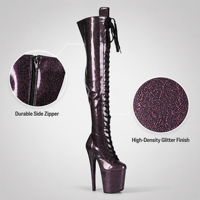 Chaussures de pole dance professionnelles violettes en cristal, au-dessus du genou, pour l'automne, en PU extensible, avec fermeture éclair latérale, talon aiguille de 20 cm, exotiques