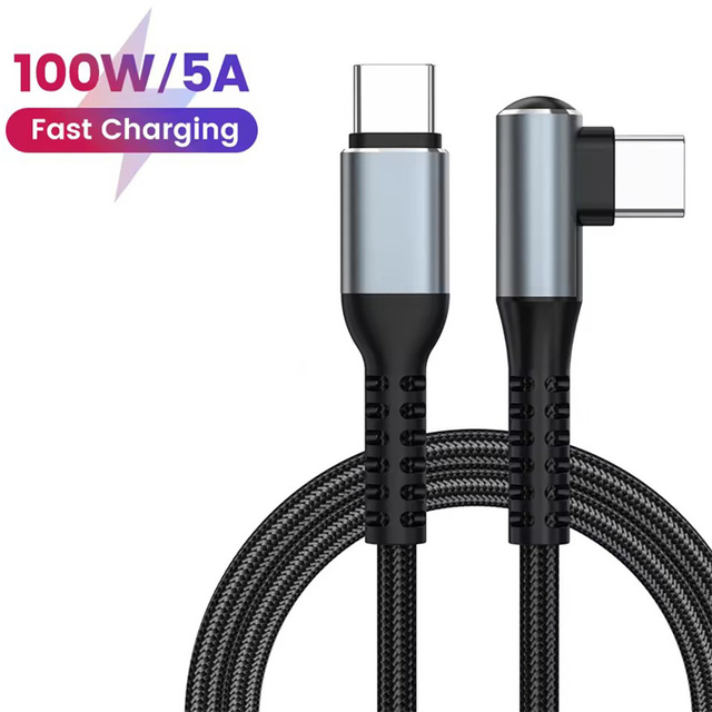 PD100W Fast Charging Braided Data Cable Single Elbow USB C to Type C Cable for Phone 15 16 Samsung 5A E-Marker Chip Fast USB C