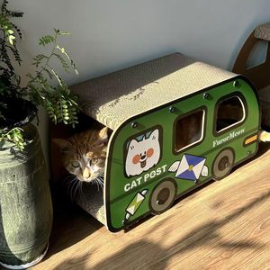 Maison à gratter pour chat en carton, forme de bus, verte, longue <span class=keywords><strong>griffoir</strong></span>éeuse 9x11.8x22 pouces, <span class=keywords><strong>cube</strong></span> amusant, tunnel et cachette - Product Image 3