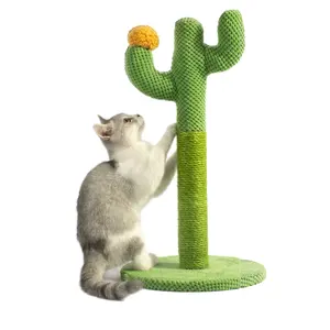 Cat Scratcher Post Sisal Rope Post Cactus Shape Cat Tree For Scratching Cat Tower With Plush Ball Toy Climb Tool