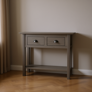 Medium Grey Solid Pine Wood <b>Console</b> <b>Table</b> With <b>Storage</b> Drawers Modern Living Room Furniture - Product Image 2