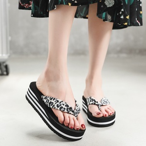 <strong>Women's</strong> High-Heeled Herringbone Toe Black <strong>White</strong> Striped Non-Slip Thick-Soled Summer Beach <strong>Flip-Flops</strong> - Product Image 2