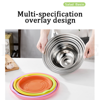 Bol à salade à couvercle multicolore épaississant de tailles multiples bol à mélanger en acier inoxydable avec base en silicone