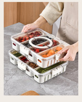 Transparante plastic snackbox met deksel, handvat en uitneembare compartimenten, koelkast opbergorganizer voor fruit en vlees