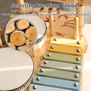 Jouets musicaux éducatifs en bois, station musicale multifonctionnelle, percussion Montessori, jouets sensoriels pour bébés, xylophone à 6 pièces, tambour à main - Product Image 4