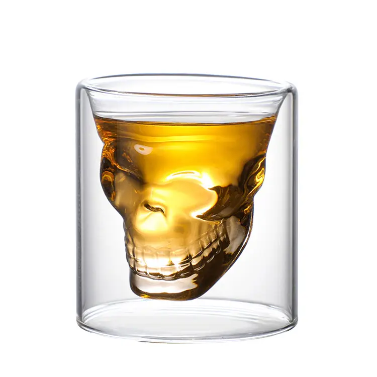 Fabrik Großhandel 150ML doppelwandiges Glas Weins chädel Whisky glas Whisky glas mit Schädel