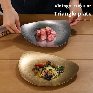 Offre Spéciale luxueux acier inoxydable 304 assiettes à dîner <span class=keywords><strong>jetable</strong></span> <span class=keywords><strong>Vintage</strong></span> métal Logo <span class=keywords><strong>assiette</strong></span> or argent plats de service pour - Product Image 3