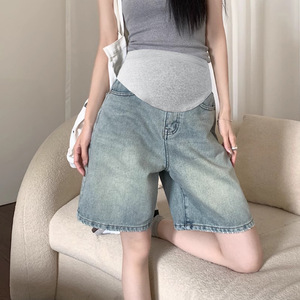 Nouveau <span class=keywords><strong>short</strong></span> <span class=keywords><strong>en</strong></span> <span class=keywords><strong>jean</strong></span> respirant pour femmes enceintes taille élastique décontracté soutien du ventre Version coréenne lâche maternité été Shorts - Product Image 2