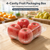 Boîte à fruits en PET transparente de qualité alimentaire à 4 compartiments avec charnière pour l'emballage de pommes et de pêches fraîches