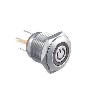 nickel plated brass switch ring power symbol illuminated led button 16mm momentary pushbutton