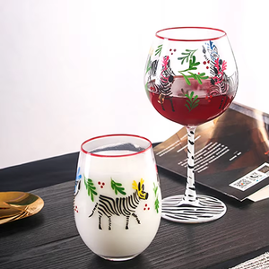 Verre à vin créatif en gros, fait main, soufflé à la bouche, multicolore, capacité 500/600 ml, avec motif zèbre peint, type gobelet - Product Image 5