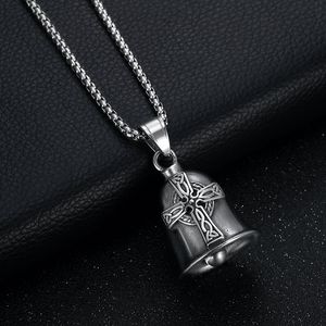 Titanium Steel Viking <b>Cross</b> Bell Pendant Necklace Vintage Nordic Design Gift for Men Women Stainless Steel <b>Chain</b> 3mm 60cm - Product Image 2