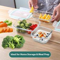 Contenants de stockage alimentaire en verre avec couvercles hermétiques pour la préparation des repas, compatibles micro-ondes, boîte à lunch en verre borosilicate