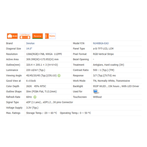 Layar LCD Laptop baru 500:1 N140BGA-EA3 220Cd/<span class=keywords><strong>m</strong></span> tanpa sentuh 16:9 LCD 14.0 "modul layar 1366*768 WLED - Product Image 3