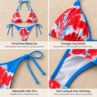 Op maat gemaakte dames bikini's met bloemenprint, haltermodel, driehoekige top, private label zwemkleding fabrikant, geen voorraad, op maat gemaakt merk strandbikiniset