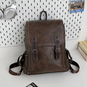 Sac à dos rétro européen américain en PU 15.6 pouces sac d'ordinateur portable décontracté pour hommes sac à dos de voyage en plein air nouveau produit transfrontalier - Product Image 1