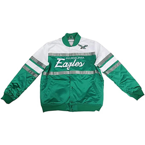 Giacca Bomber da <span class=keywords><strong>Uomo</strong></span> 2025 Philadelphia Eagles in Raso Verde e <span class=keywords><strong>Bianco</strong></span> Stile Varsity Starter per Squadra di Football Americano - Product Image 4