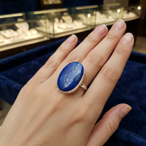 Anillo de Compromiso para Mujer, Lapislázuli, Piedra Natural, Chapado en Oro y Plata, Romántico, Anillo de Gema Grande Hecho a Mano por Diseñador, a Elección - Product Image 1