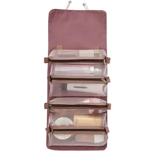4合1旅行折叠式化妆包女性女孩化妆包，配有可拆卸网状化妆包