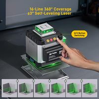 Niveau laser 4 x 360 ° Outil de mesure laser 4D à 16 lignes auto-nivelant, laser vert pour la construction