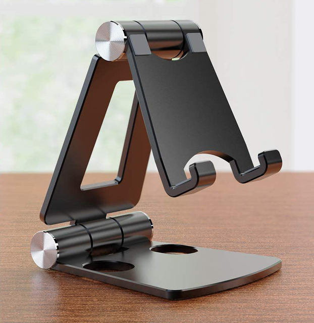 Custom Aluminum Alloy Double Fold Mini Desktop Mobile Phone Stand Holder Portable Folding Table Desk Cell Phone Mount Support
